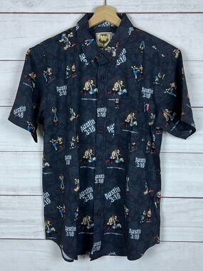 RSVLTS Mens Medium Austin 316 WWE Wrestling Short Sleeve Button Up Shirt